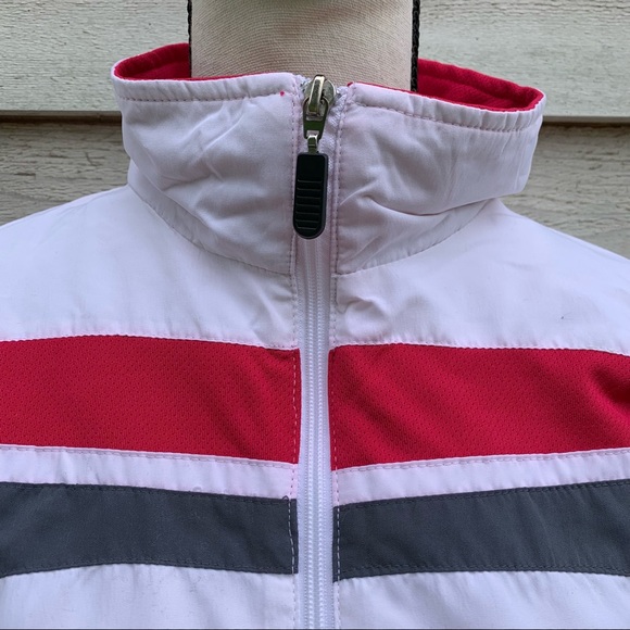 Vintage 90s Striped Detail Zip Front Long Sleeve Mock Neck Athletic Track Jacket - Picture 6 of 16